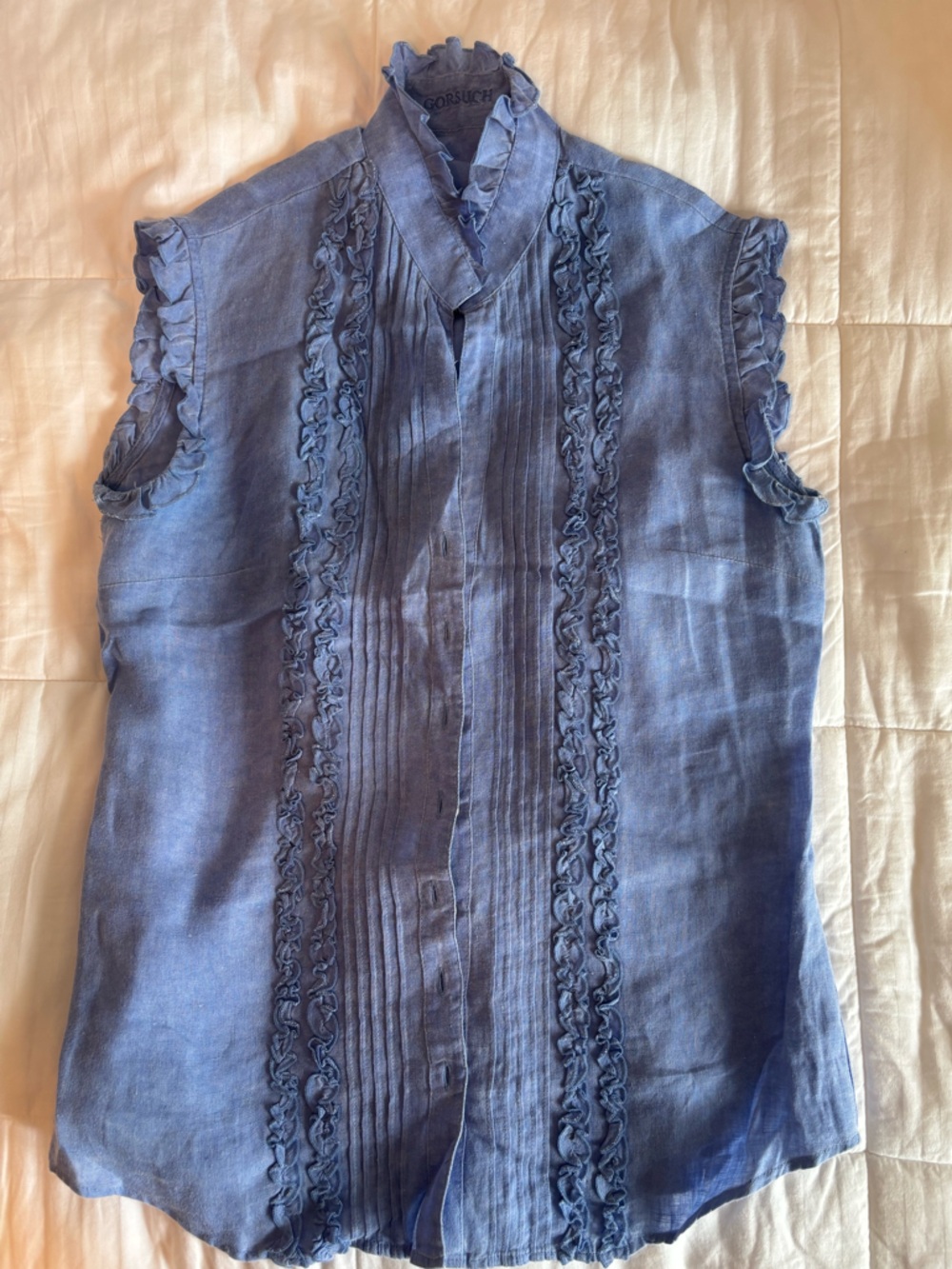 Gorsuch Women’s Blue Ruffled Pintuck Sleeveless Blouse